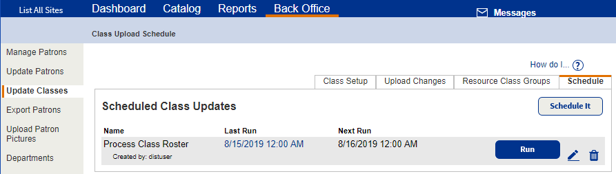 District Update Classes page Schedule sub-tab