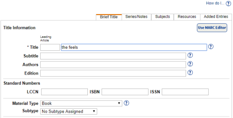 Brief Title tab on the Add Title page.