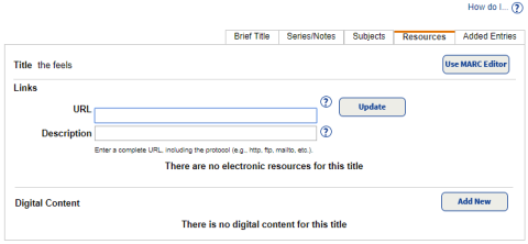 Resources tab on the Add Title page.