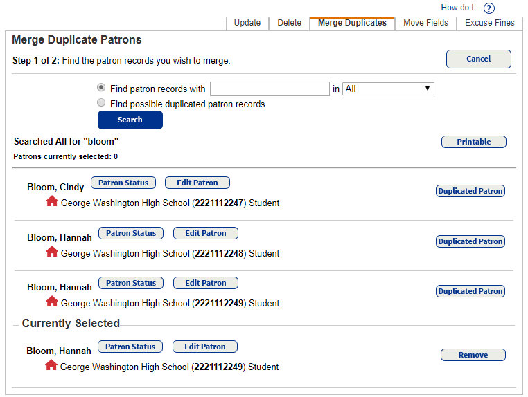 Update Patrons page Merer Duplicate tab with a list of possible duplicates