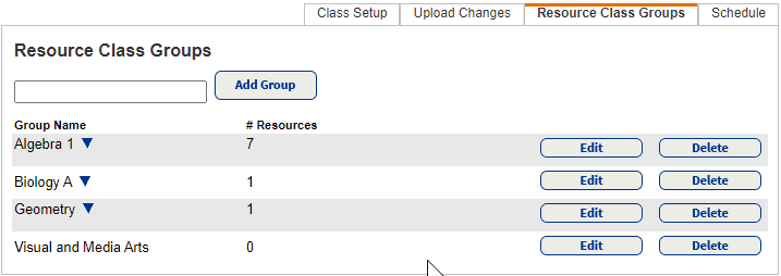 Resource Class Groups sub-tab.