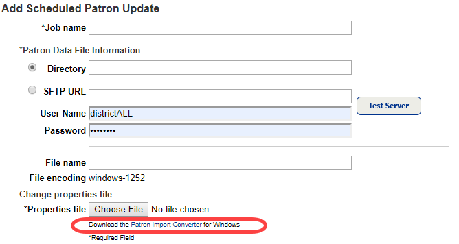 Patron Import Converter link on the Schedulue Patron Update page