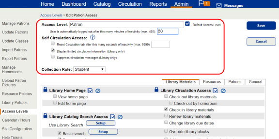 Available Self Circulation Access options. 